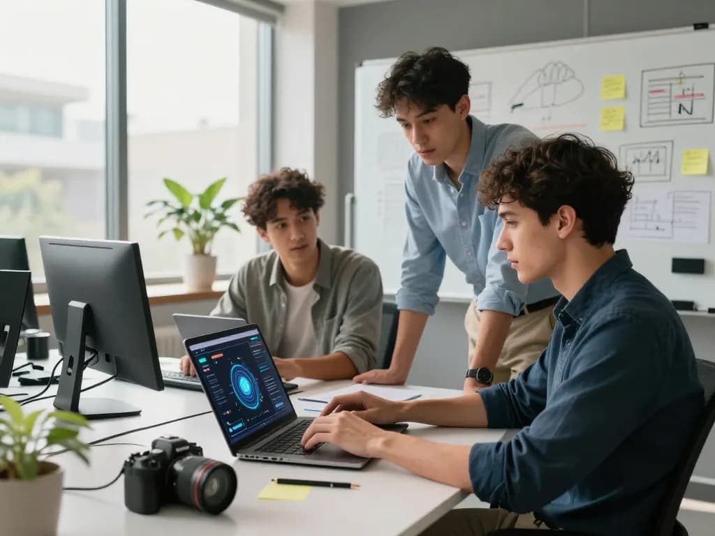 Collaborative workspace showcasing spicy AI technology in action with diverse team members brainstorming.