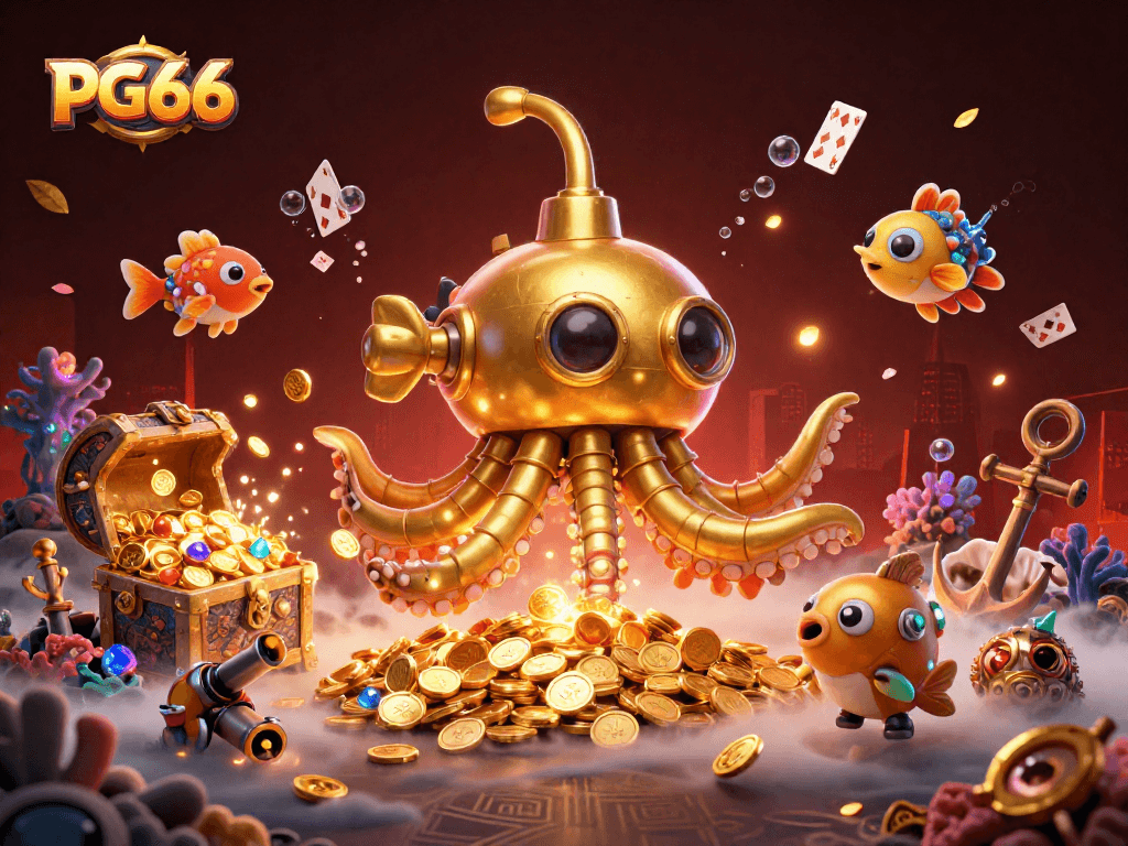 Experience thrilling gameplay with PG66 in a vibrant illustrative underwater casino environment.
