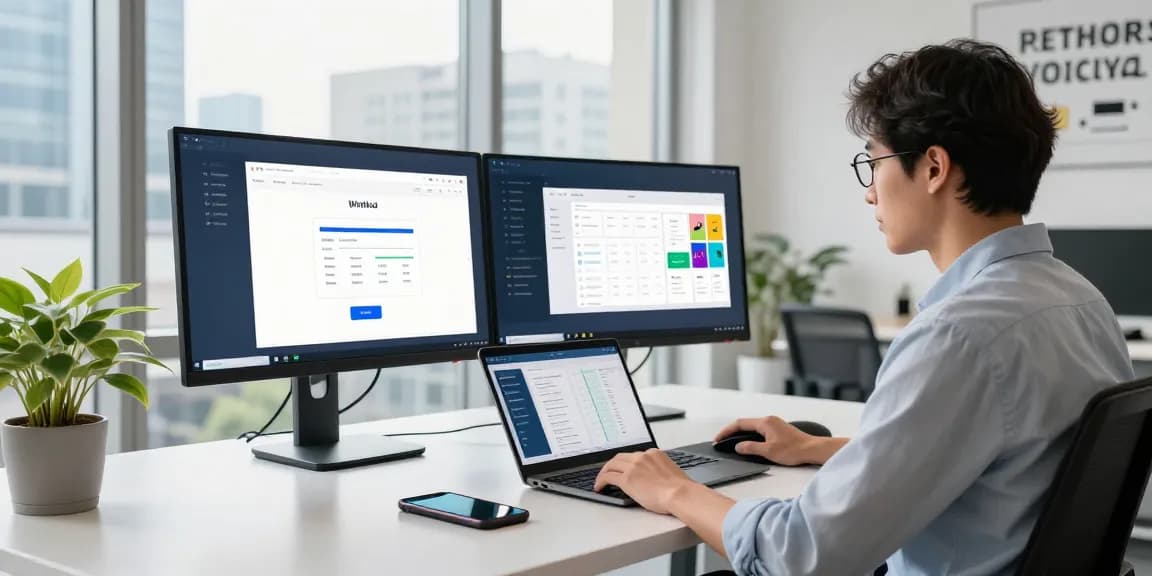 WPS Download interface displayed on dual monitors in a modern office.