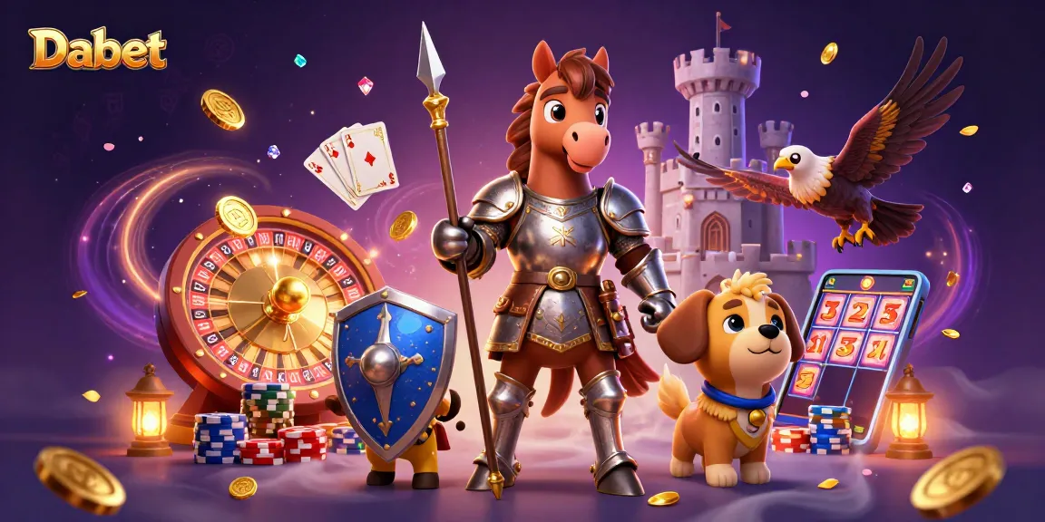 Dabet engages players with thrilling casino action featuring knights, coins, and vibrant game elements.