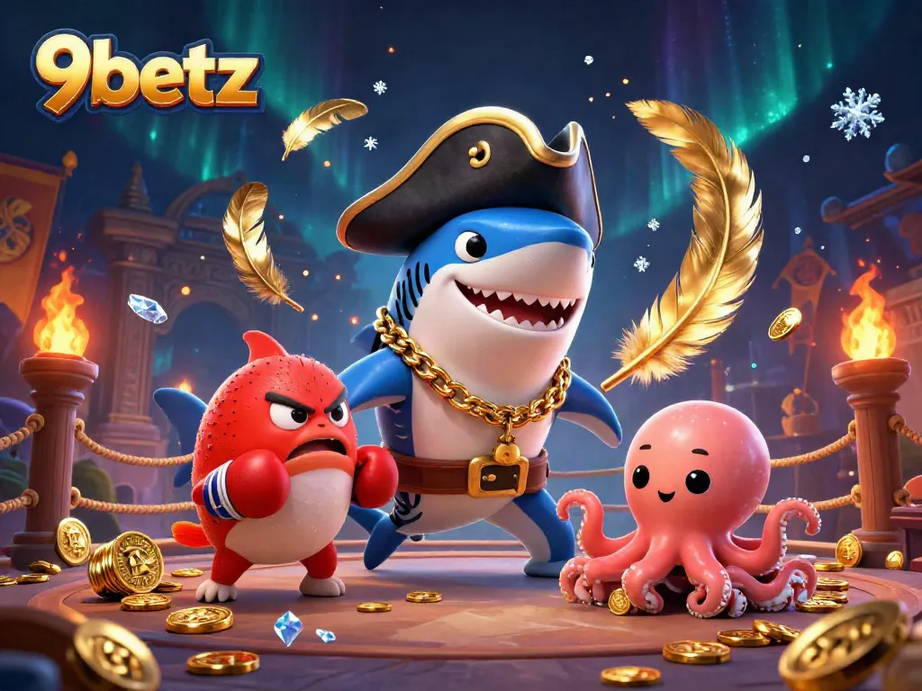 Engage in thrilling gaming excitement at 9betz with cartoon characters and vibrant casino settings.