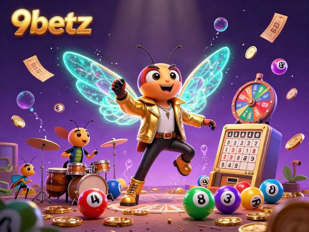 Experience thrilling fun with 9betz as colorful lottery elements burst dynamically in this gambling scene.
