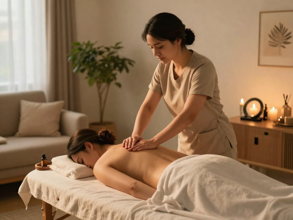 Relaxing 수원출장마사지 scene with professional therapist creating a soothing atmosphere.
