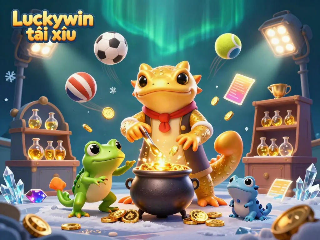 Experience the excitement of Luckywin tài xỉu with this dynamic casino illustration of a bustling medieval lab.