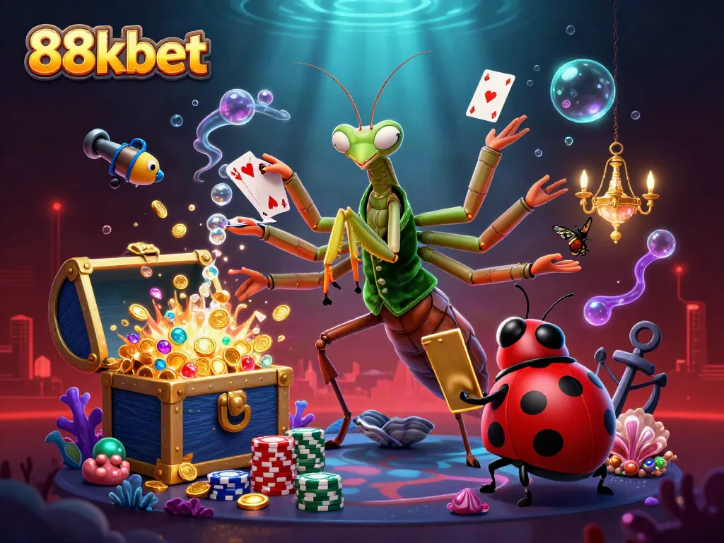 88kbet features a vibrant, bustling casino scene with unique characters and engaging game elements.