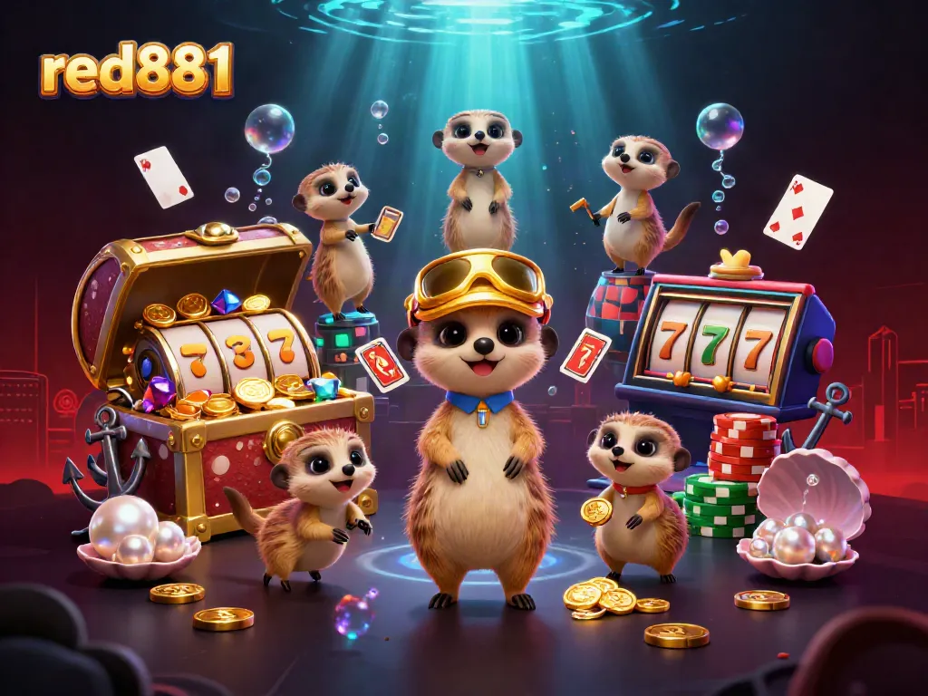 Experience the thrilling action of red881 as meerkats operate a lively casino, surrounded by gold and gems.