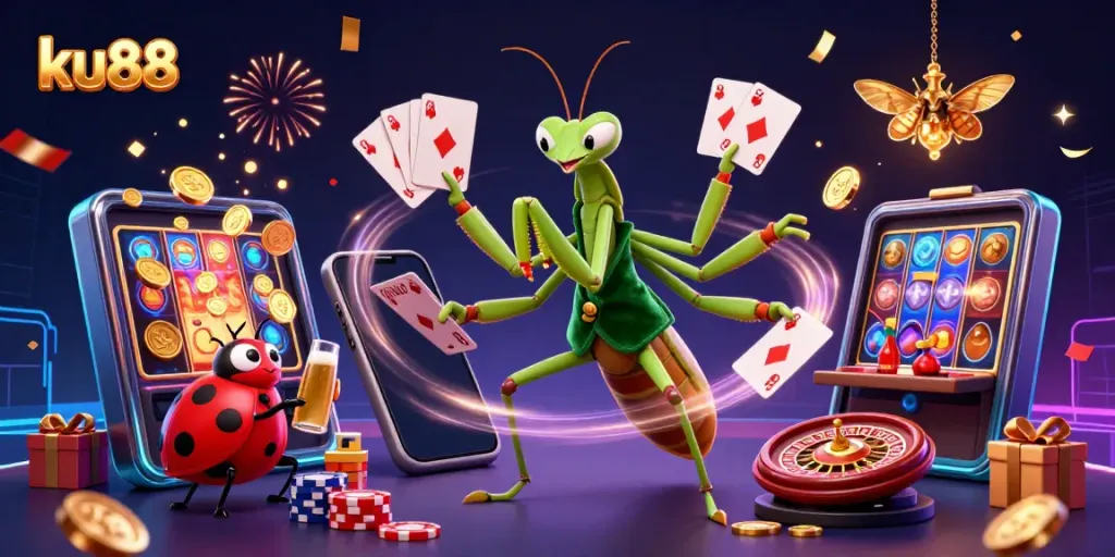 Experience thrilling action at ku88 with a dynamic casino scene featuring a card sharp and a pit boss.