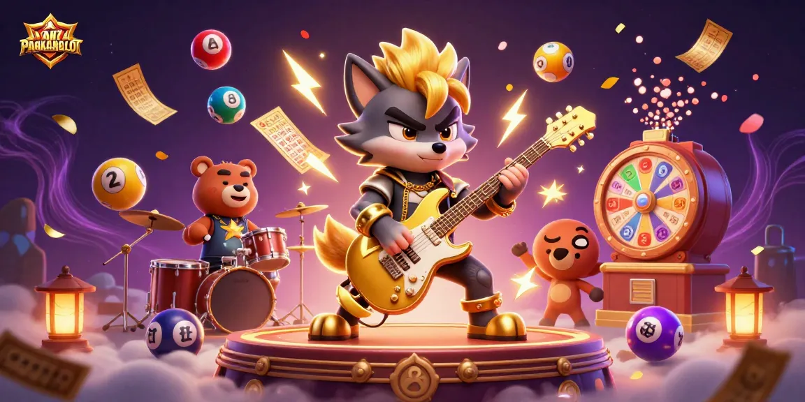 PANGKALANSLOT showcases vibrant 3D illustration with a rock star wolf and drummer bear for thrilling gaming action.
