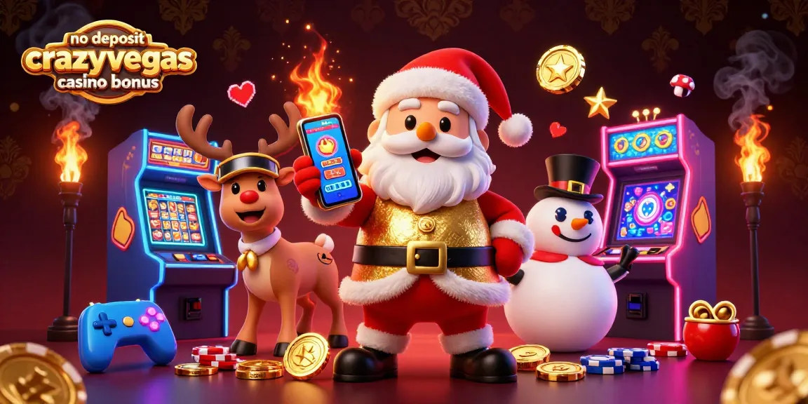 Experience the thrill of no deposit crazyvegas casino bonus with Santa, a reindeer dealer, and a poker chip snowman!