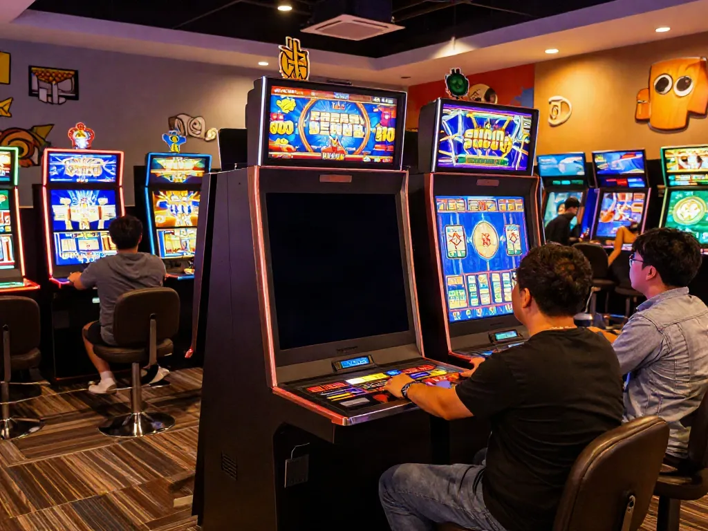 Nohuwin's online gaming scene with players enjoying dynamic slot machines and vibrant graphics.