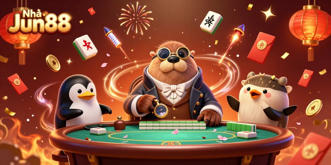 Experience excitement at Nhà cái Jun88 with a vibrant underwater poker scene featuring unique cartoon characters.
