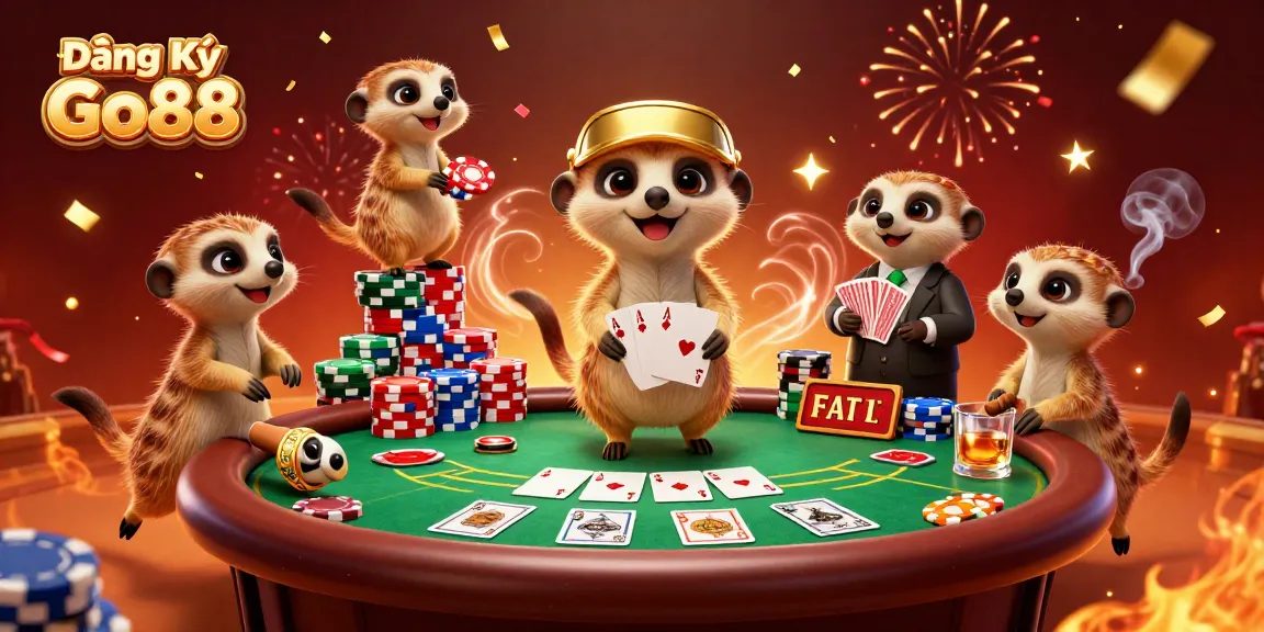 Experience the vibrant energy of Đăng Ký Go88 with playful meerkats in a lively casino scene.