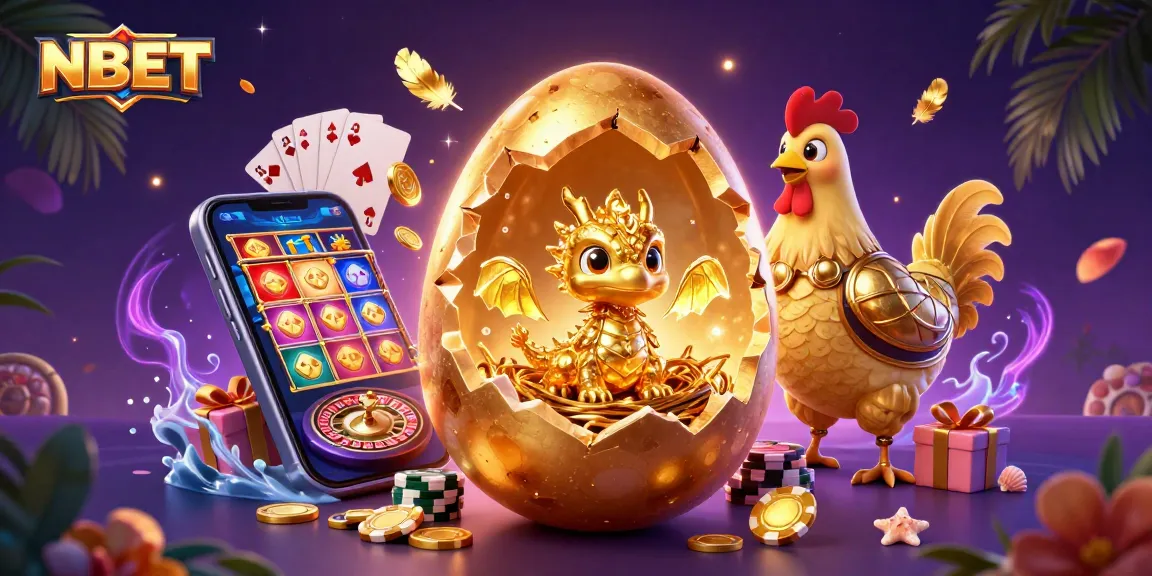 Engage with the thrilling slot game experience at NBET, revealed by a golden baby dragon among poker chips.