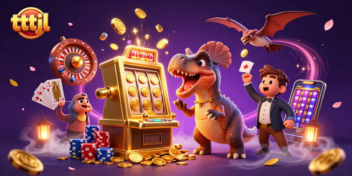 tttjl showcases a pachycephalosaurus celebrating a jackpot with golden coins at an online casino.