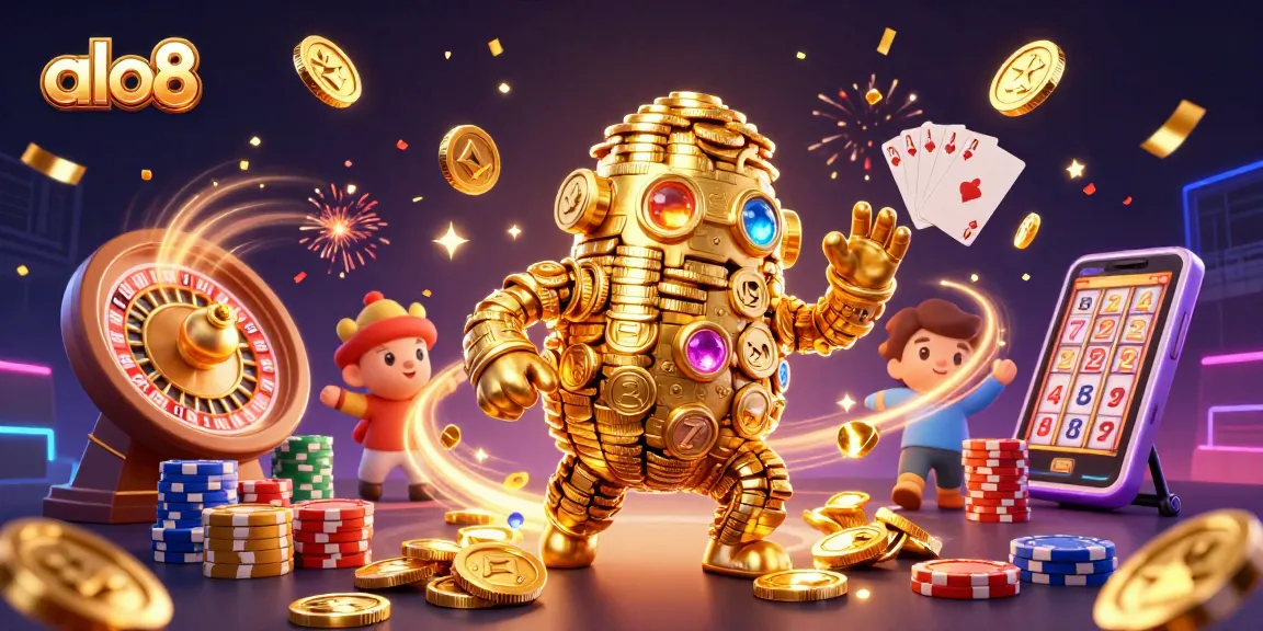 Experience excitement at alo8 with a dynamic golden golem and casino elements.