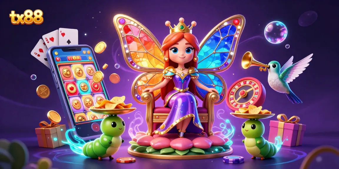 Engage with tx88 through a vibrant 3D casino illustration showcasing captivating characters and dynamic game elements.
